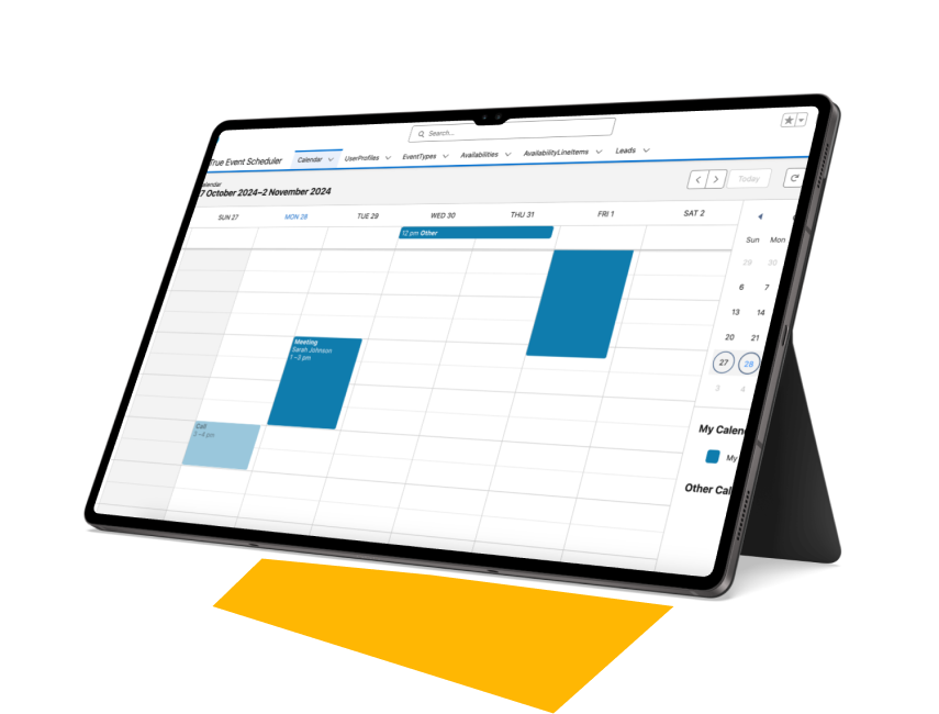 True Event Scheduler booking screen in Salesforce with available time slots